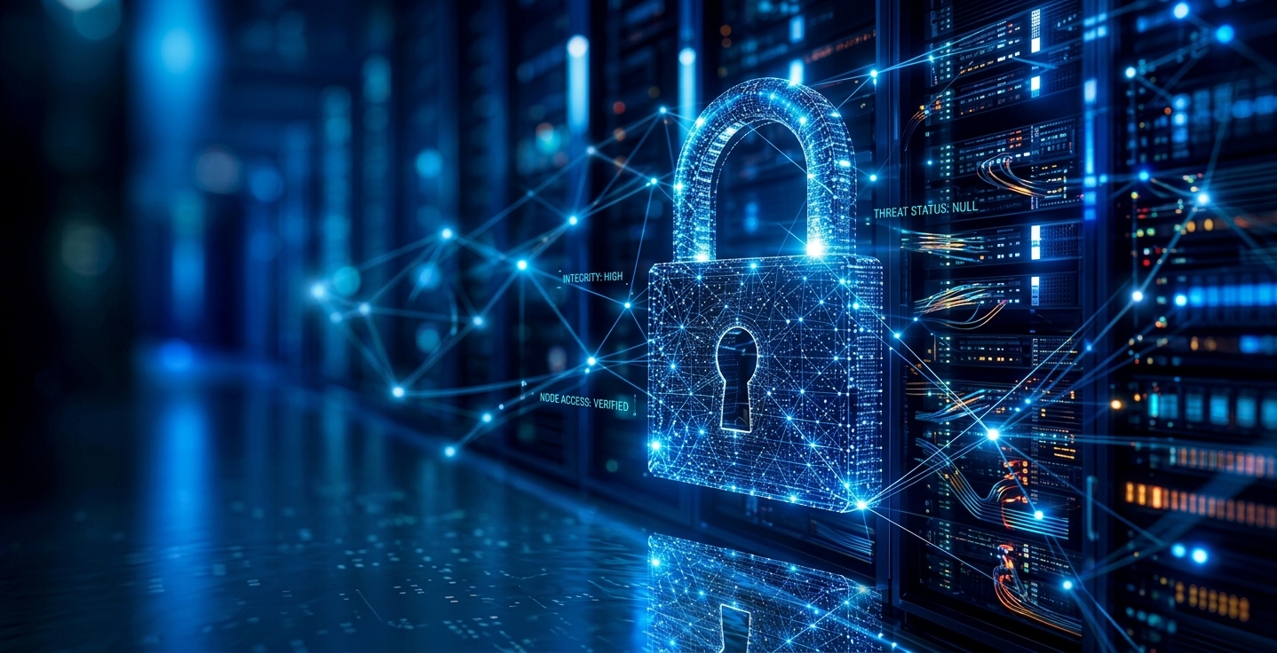 Cadeado digital protegendo servidores em um data center